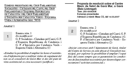 Enmiendas presentadas por el Gobierno de la Entesa (PSC+ERC+ICV) a la propuesta de resolución sobre el Centro Básico de Salud de Gavà Mar (14 de Marzo de 2007)